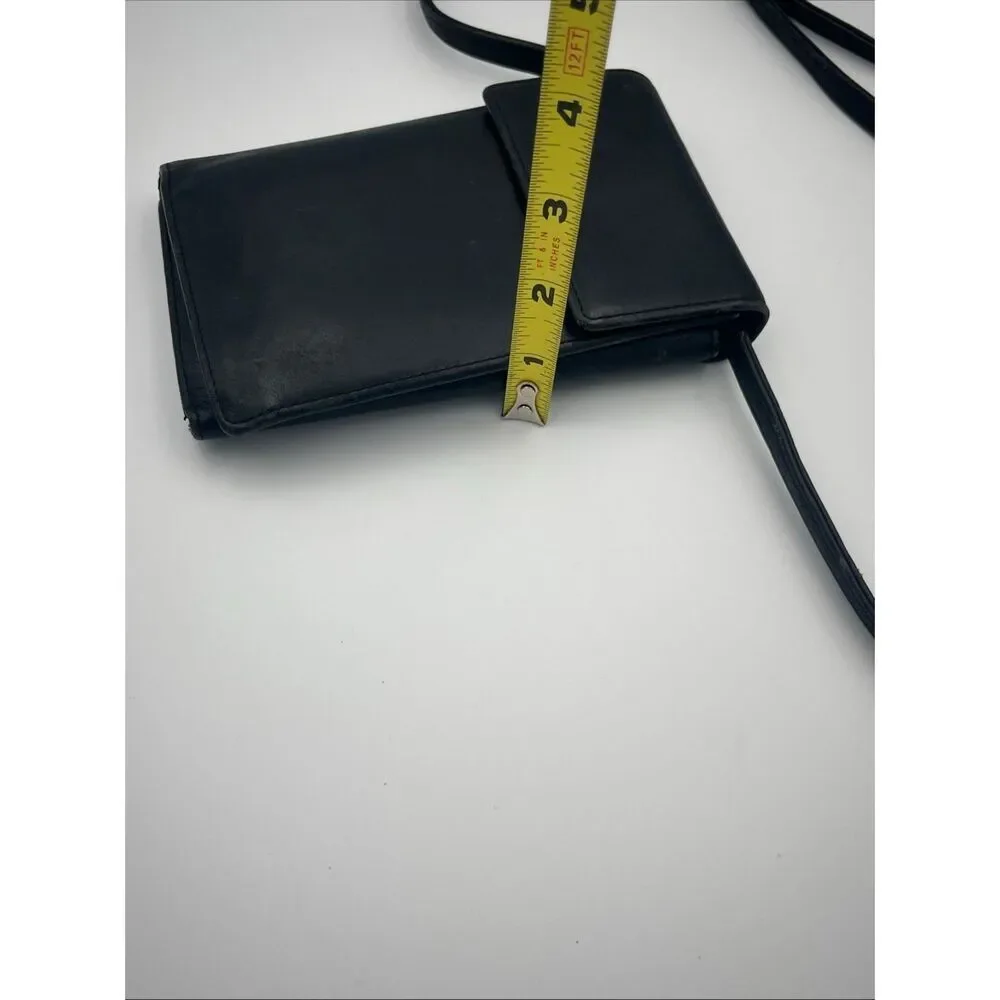 Vtg Coach Swing Trifold Wallet Black Glove-tanned Leather Crossbody Clutch